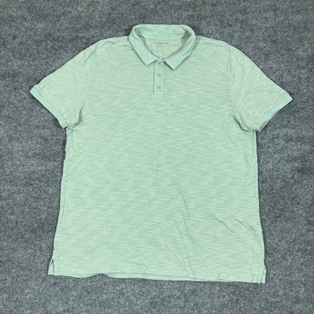 Vince Slub Cotton Polo Shirt Mens XL Mint Green Short Sleeve Casual Luxury EUC